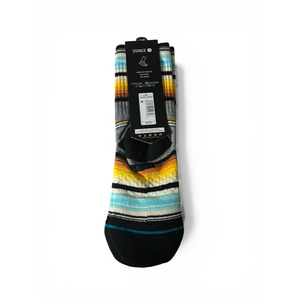Stance wade collection kids Striped Crew Socks in Yellow, Gray & Blue kids Large